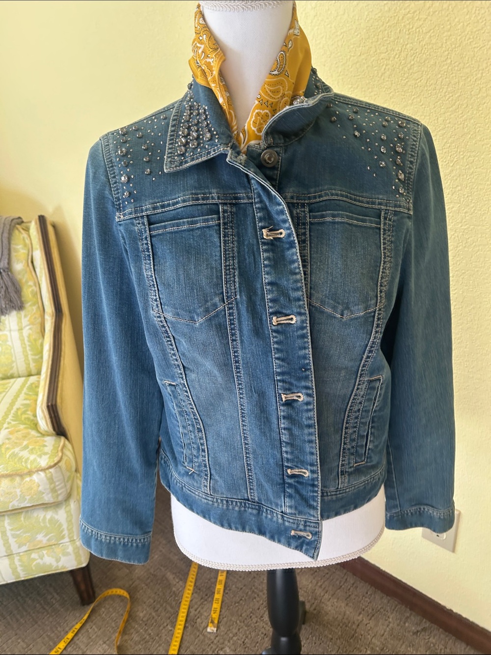 Chico's Blue Denim Jean Jacket with Stud Accents